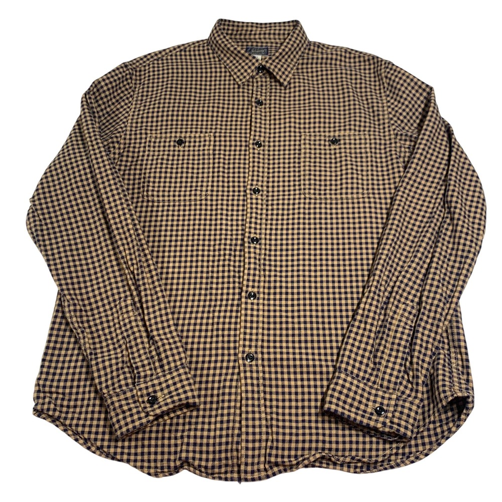 J Crew Slim Fit Gingham Long Sleeve Button Down Shirt Mens XL Tan‎ Navy